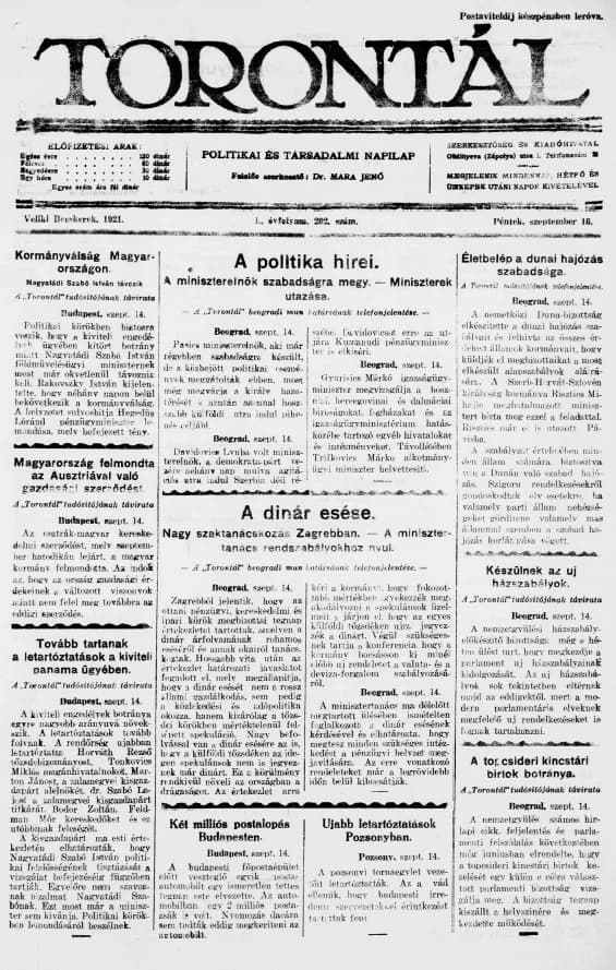Torontál, 50. évf. 1921. szeptember 16. 202. sz.