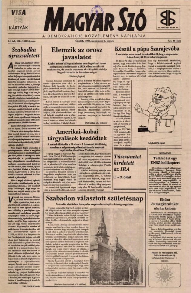 Magyar Szó, 51. évf. 1994. szeptember 2. 186. sz. 1–16. oldal