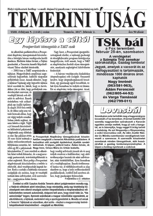Temerini Újság, 23. évf. 2017. február 2. 5. sz.
