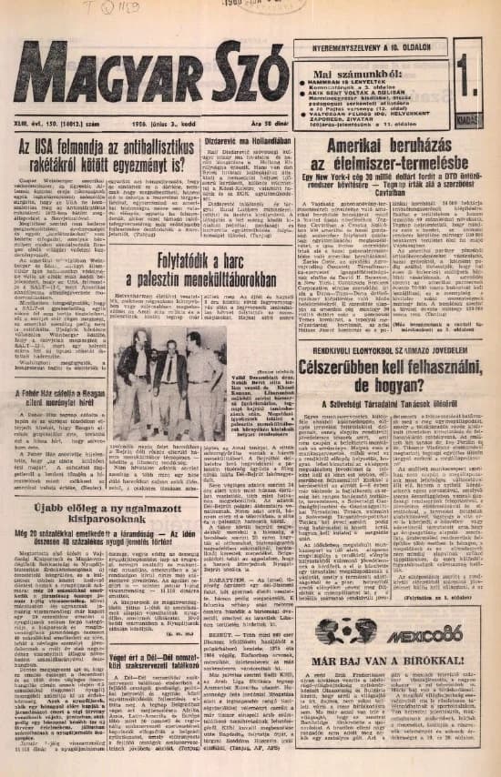 Magyar Szó, 43. évf. 1986. június 3. 150. sz. 1–20. oldal