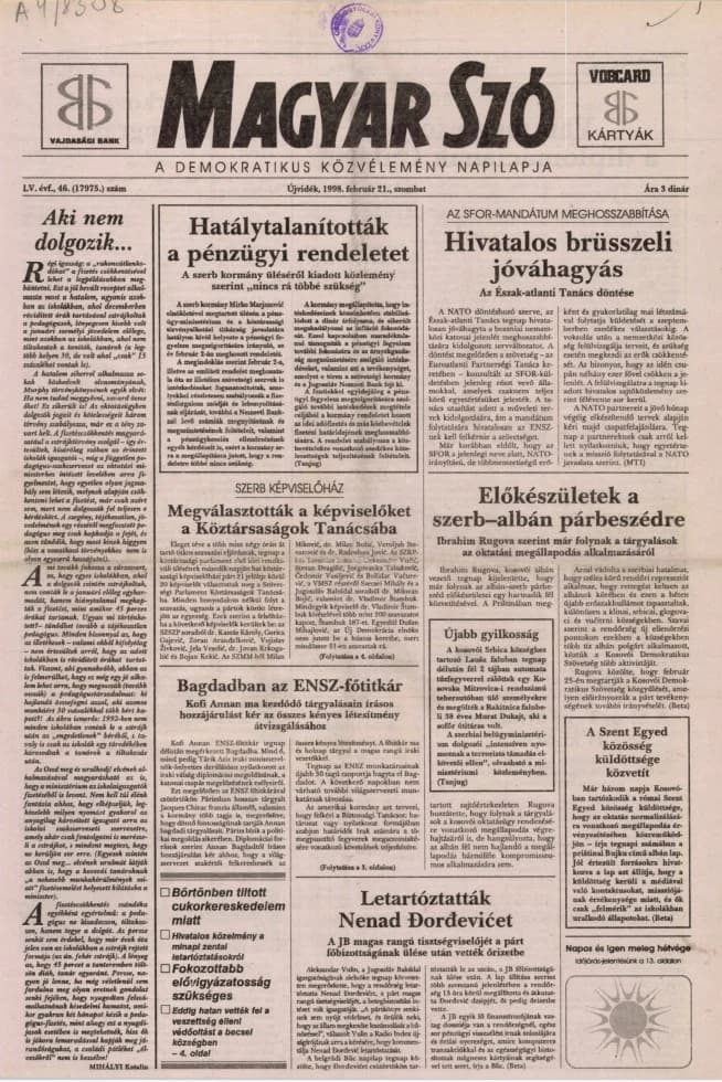 Magyar Szó, 55. évf. 1998. február 21. 46. sz. 1–16. oldal
