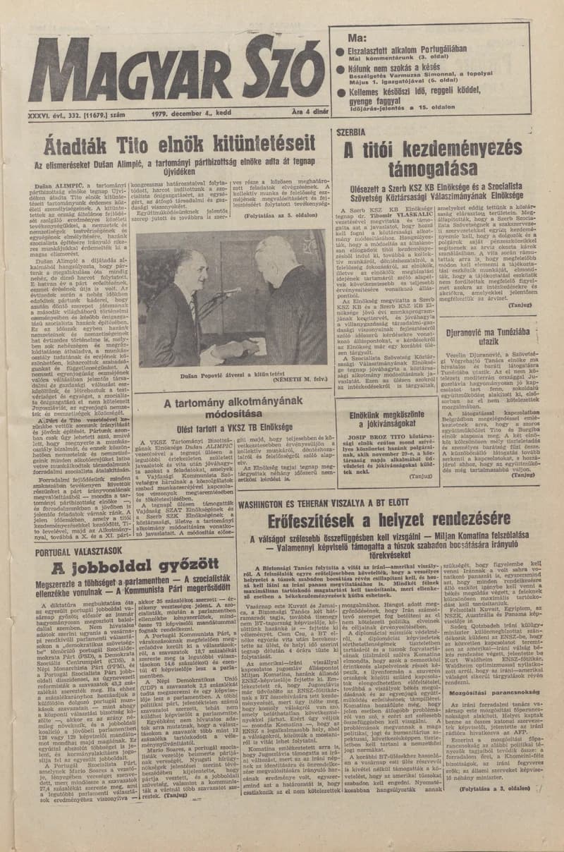 Magyar Szó, 36. évf. 1979. december 4. 332. sz. 1–20. oldal