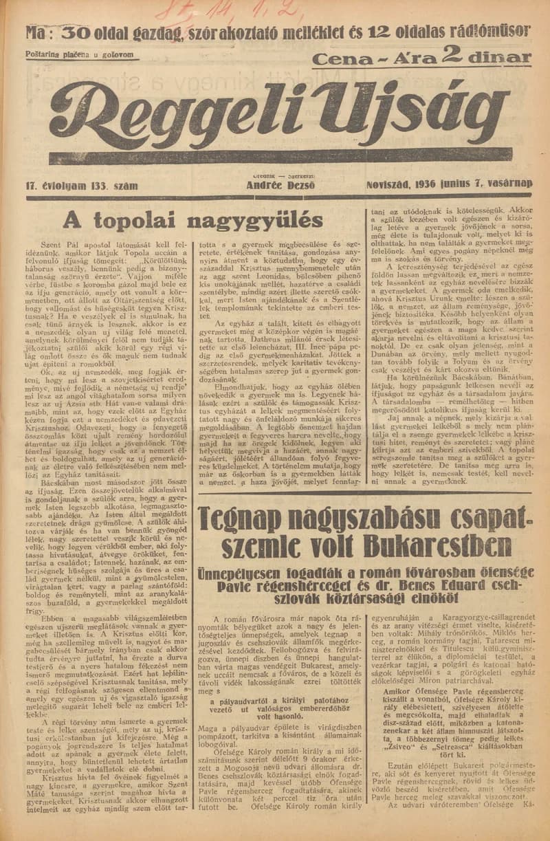 Reggeli Újság, 17. évf. 1936. június 7. 133. sz.