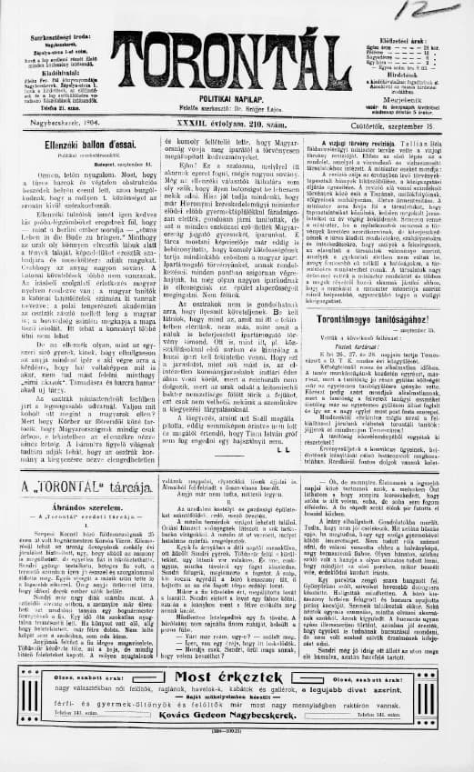 Torontál, 33. évf. 1904. szeptember 15. 210. sz.