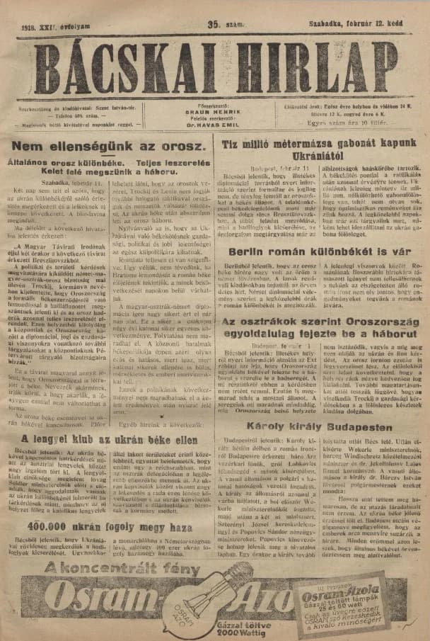 Bácskai Hirlap, 22. évf. 1918. február 12. 35. sz.