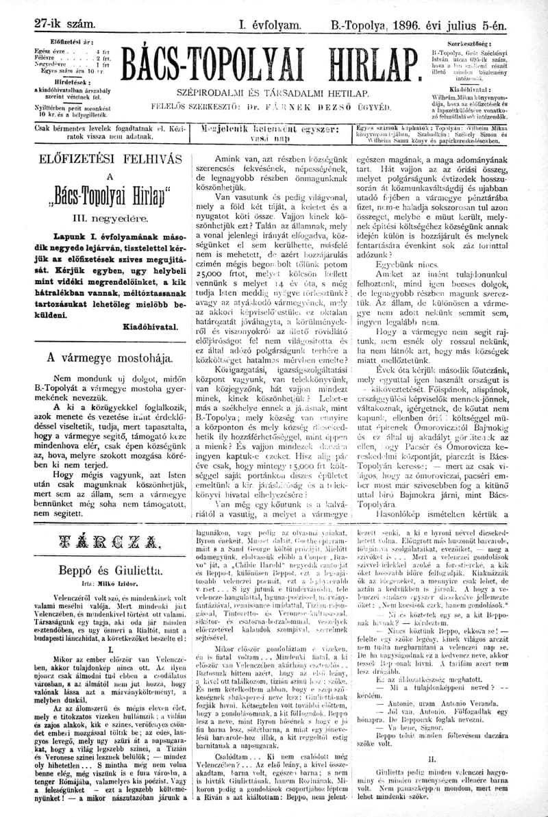 Bács-Topolyai Hirlap, 1. évf. 1896. július 5. 27. sz.