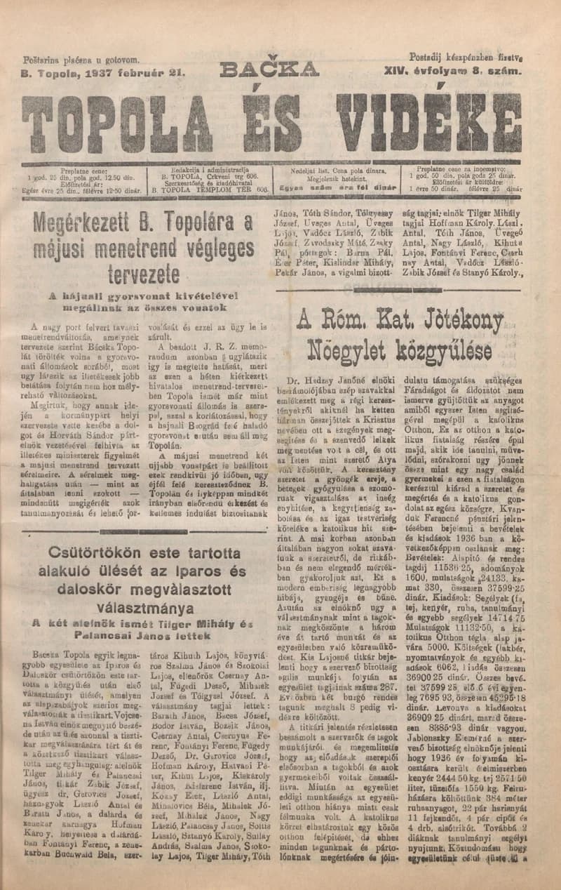 Bačka Topola és Vidéke, 14. évf. 1937. február 21. 8. sz.