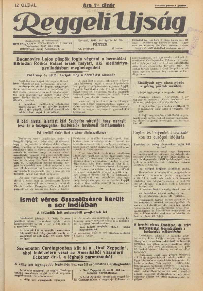Reggeli Újság, 11. évf. 1930. április 25. 97. sz.