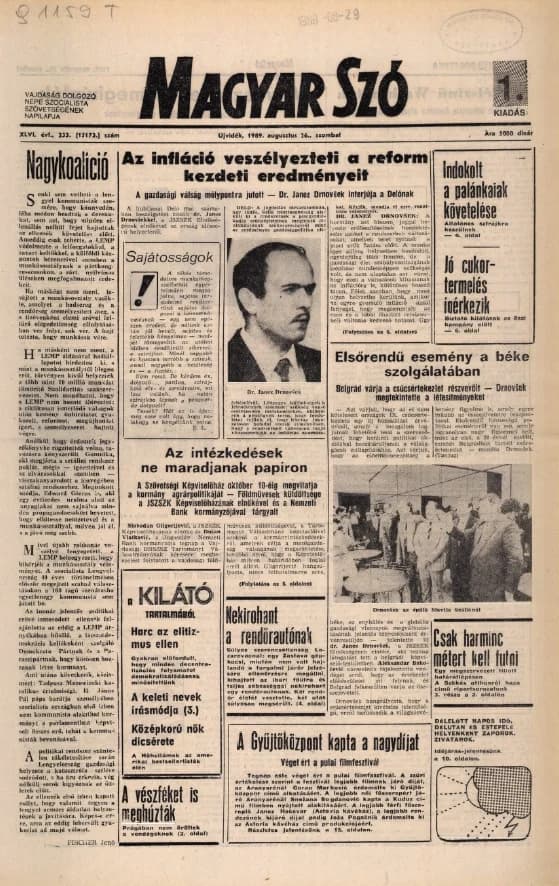 Magyar Szó, 46. évf. 1989. augusztus 26. 233. sz. 1–28. oldal