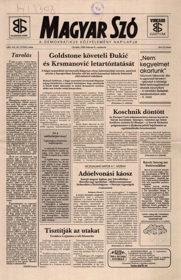Magyar Szó, 53. évf. 1996. február 8. 32. sz. 1–16. oldal