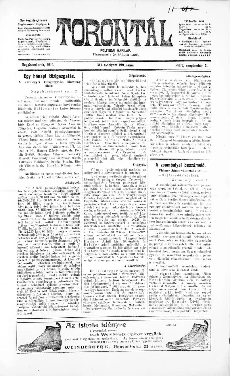 Torontál, 41. évf. 1912. szeptember 2. 199. sz.