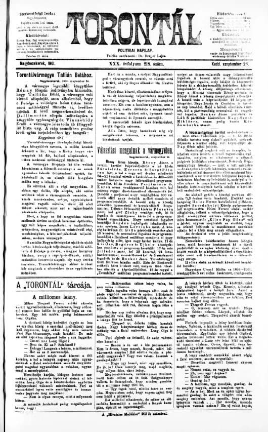 Torontál, 30. évf. 1901. szeptember 24. 218. sz.