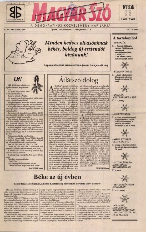 Magyar Szó, 51. évf. 1994. december 31. – 1995. január 3. 285. sz.