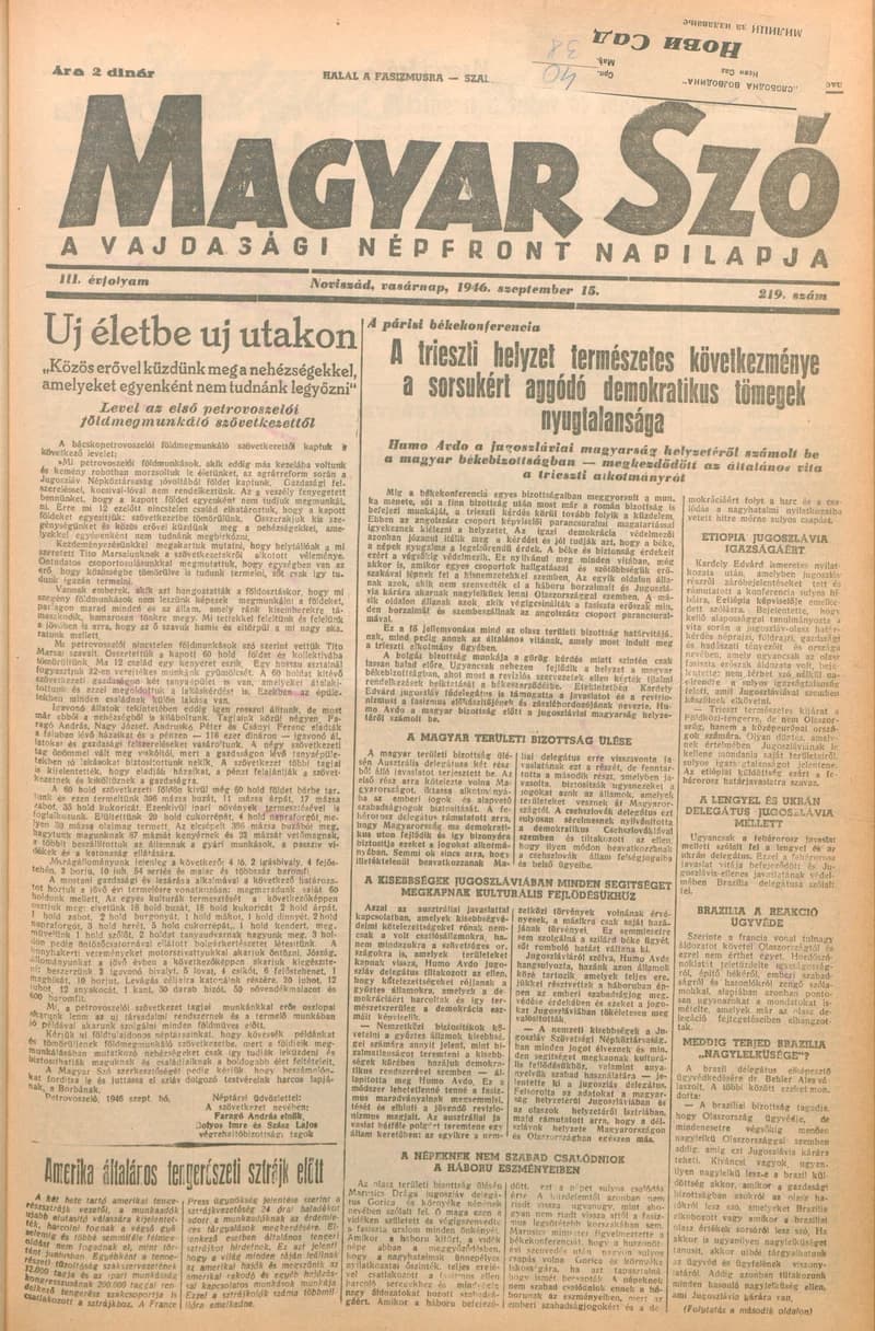 Magyar Szó, 3. évf. 1946. szeptember 15. 219. sz. 1–8. oldal