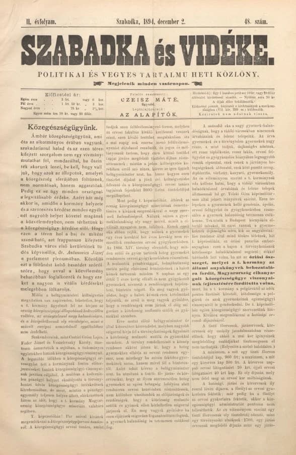 Szabadka és vidéke II, 2. évf. 1894. december 2. 48. sz.