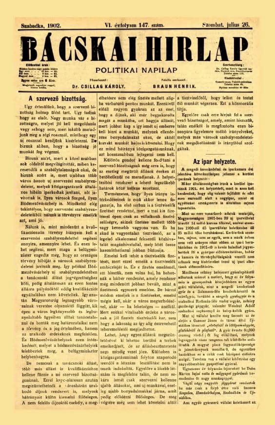 Bácskai Hirlap, 6. évf. 1902. július 26. 147. sz.