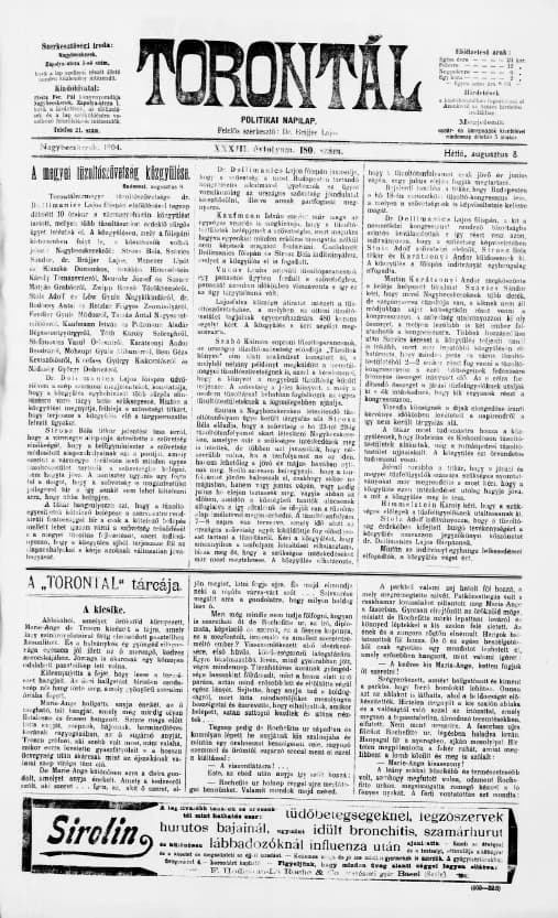Torontál, 33. évf. 1904. augusztus 8. 180. sz.