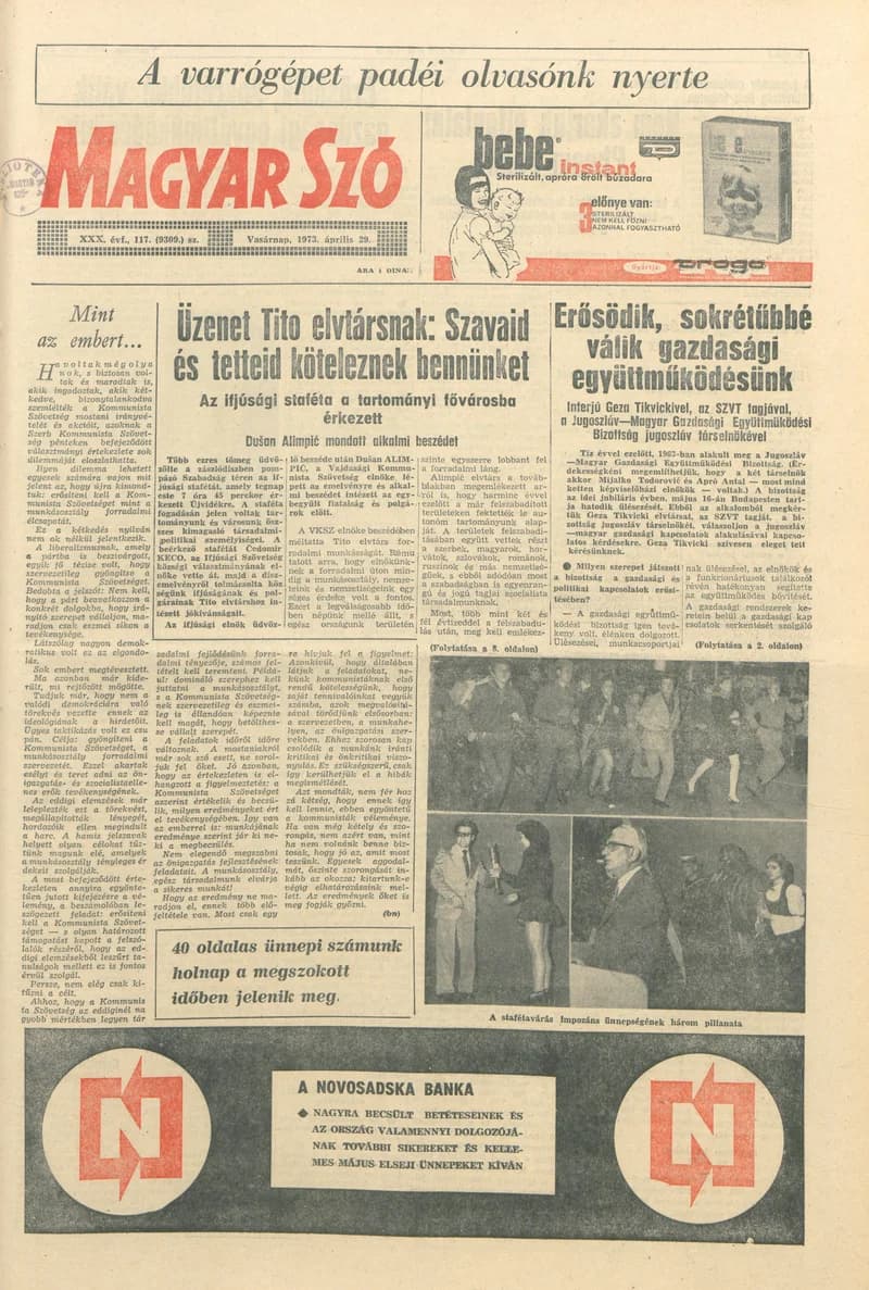 Magyar Szó, 30. évf. 1973. április 29. 117. sz. 1–32. oldal