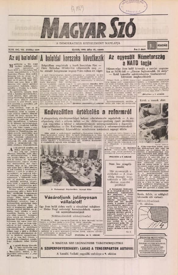 Magyar Szó, 47. évf. 1990. július 18. 195. sz. 1–16. oldal
