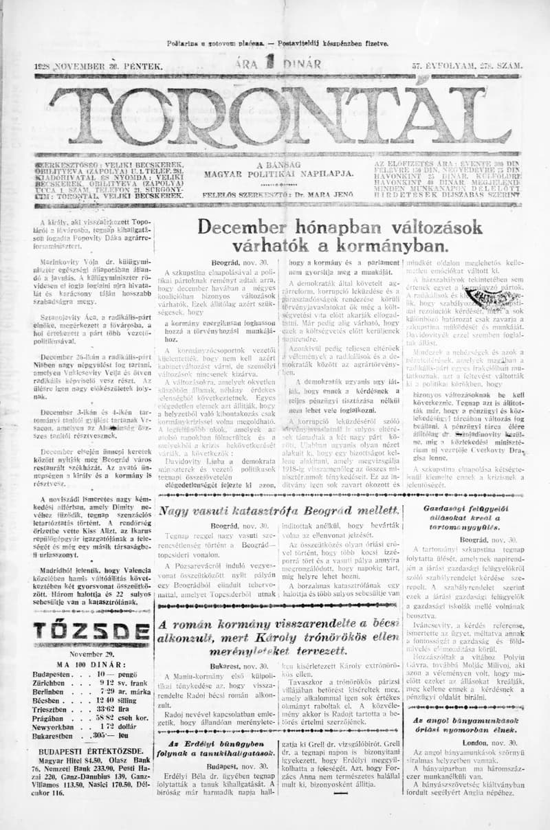 Torontál, 57. évf. 1928. november 30. 278. sz.