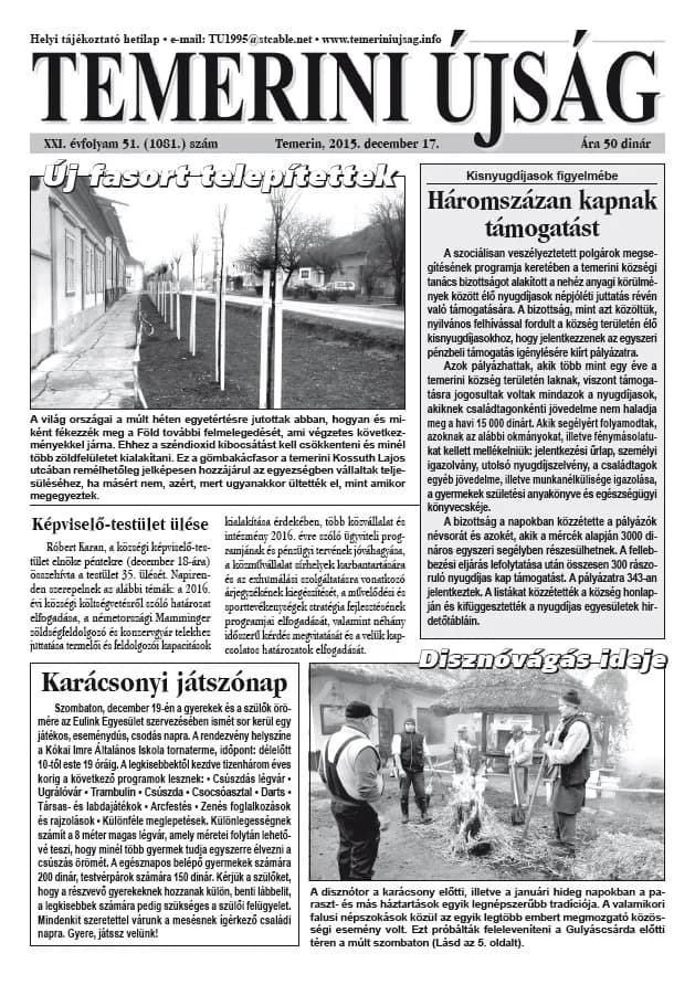 Temerini Újság, 21. évf. 2015. december 17. 51. sz.