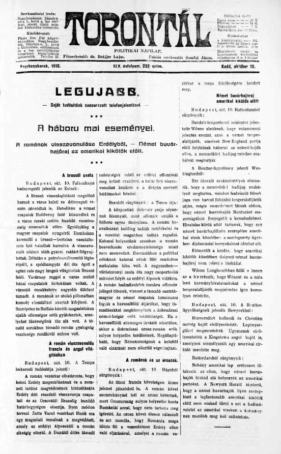 Torontál, 45. évf. 1916. október 10. 232. sz.