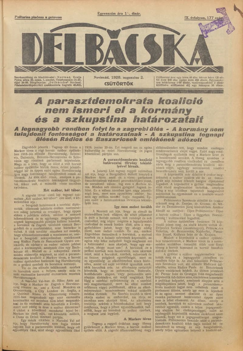 Délbácska, 9. évf. 1928. augusztus 2. 177. sz.