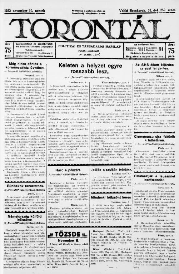 Torontál, 51. évf. 1922. november 10. 252. sz.