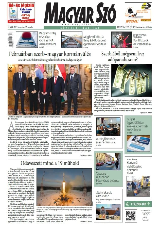 Magyar Szó, 74. évf. 2017. november 29. 279. sz. 1–16. oldal