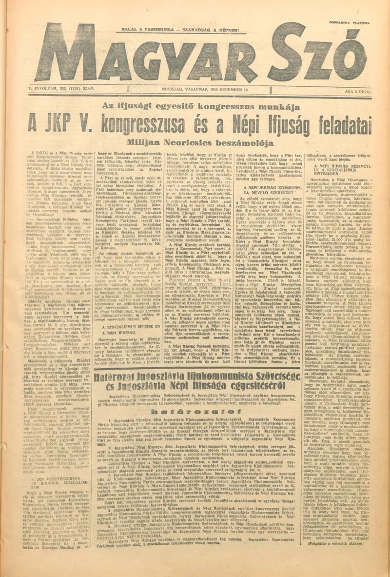 Magyar Szó, 5. évf. 1948. december 19. 302. sz. 1–4. oldal