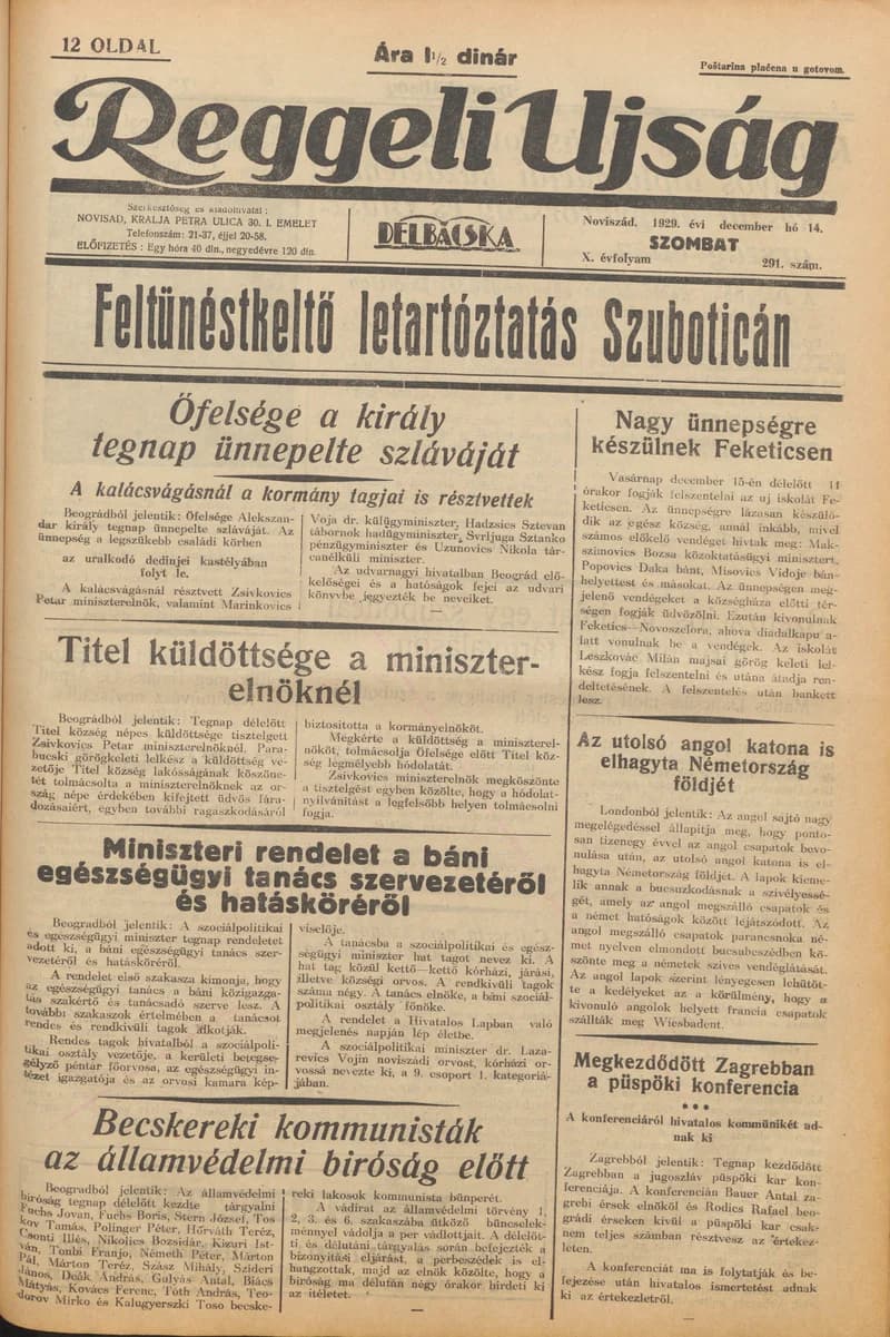 Reggeli Újság, 10. évf. 1929. december 14. 291. sz.