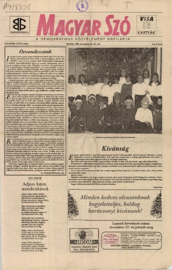 Magyar Szó, 52. évf. 1995. december 24. – 26. 299. sz. 1–32. oldal