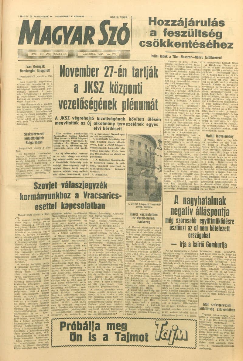 Magyar Szó, 18. évf. 1961. november 23. 290. sz. 1–14. oldal