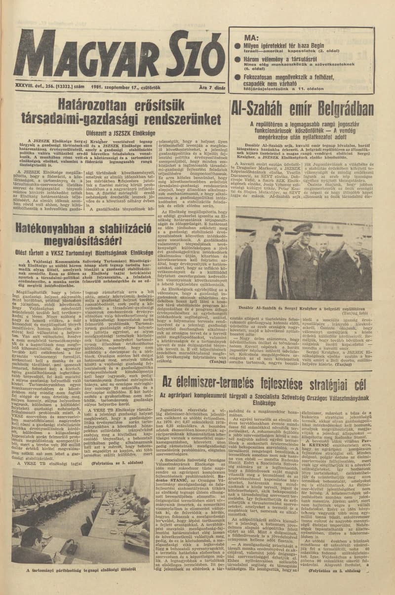 Magyar Szó, 38. évf. 1981. szeptember 17. 256. sz.