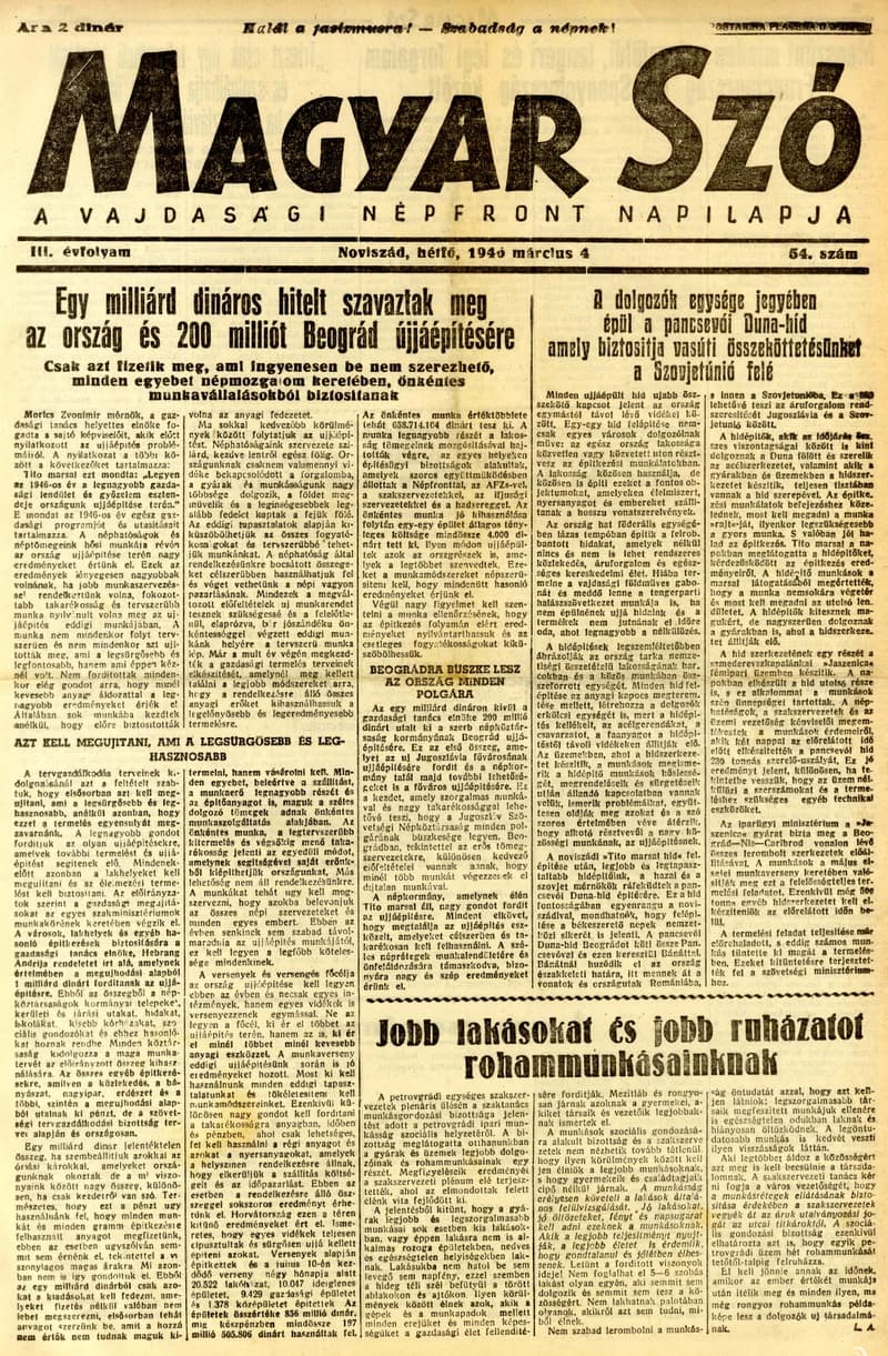 Magyar Szó, 3. évf. 1946. április 10. 86. sz. 1–8. oldal