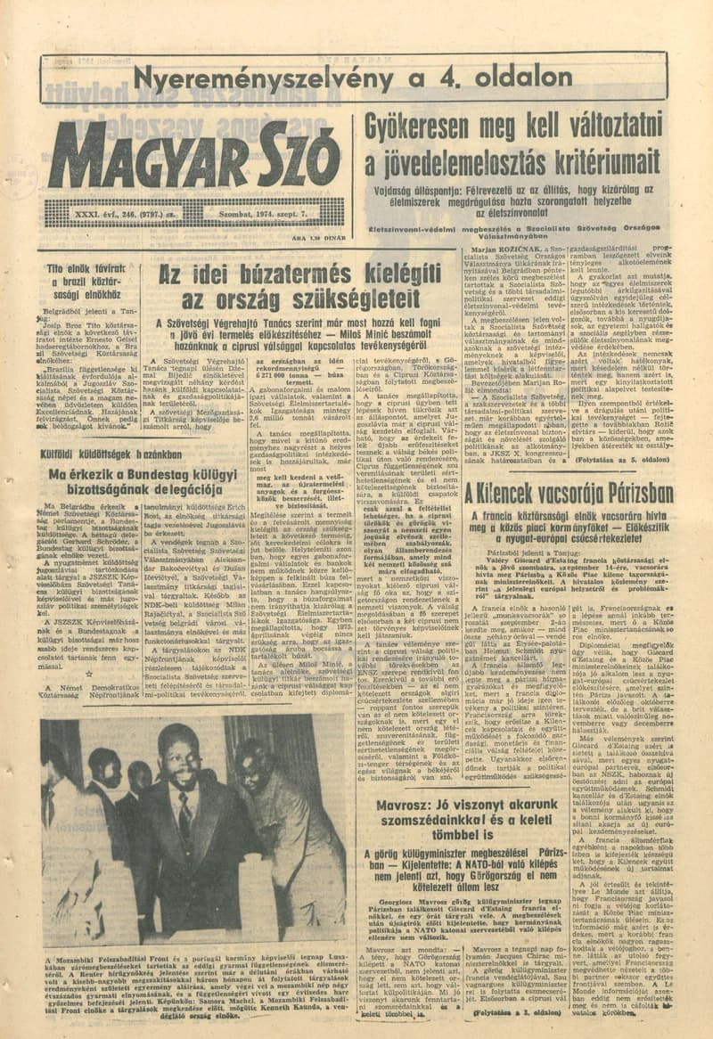 Magyar Szó, 31. évf. 1974. szeptember 7. 246. sz. 1–20. oldal