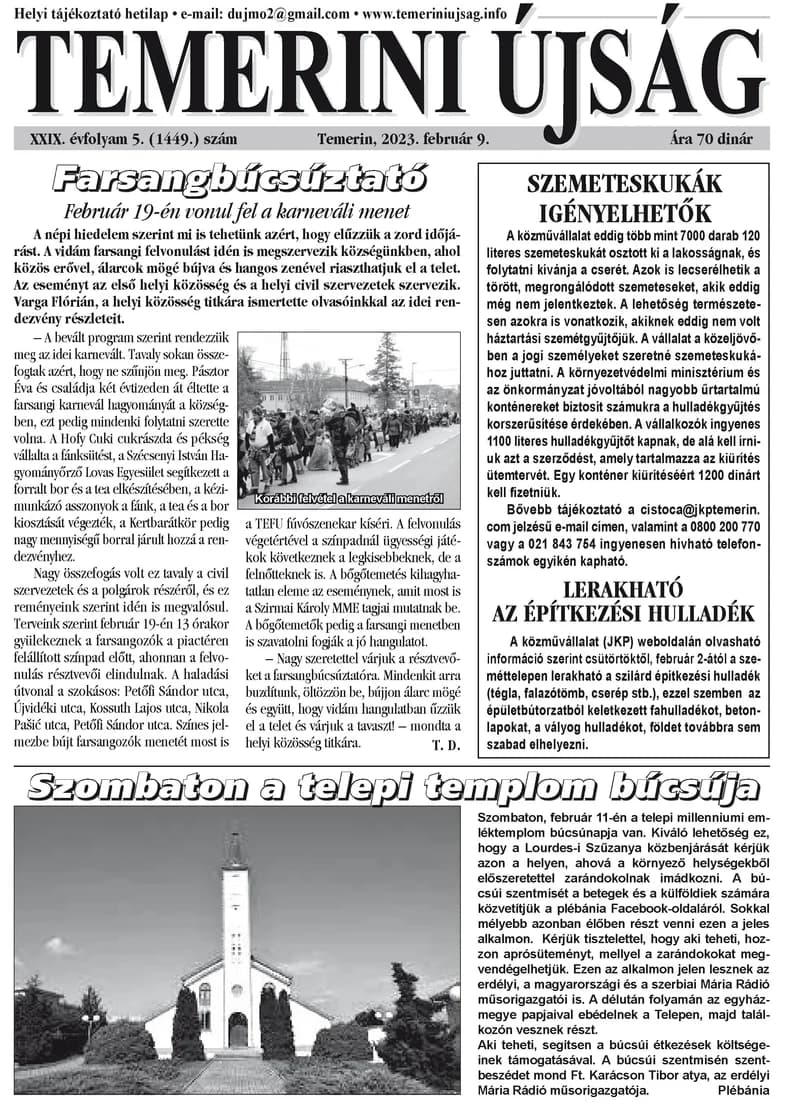 Temerini Újság, 29. évf. 2023. február 9. 5. sz.