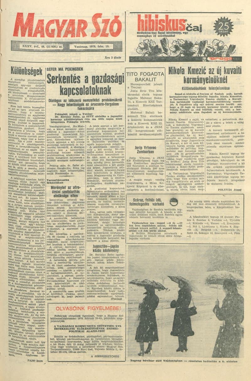 Magyar Szó, 35. évf. 1978. február 19. 48. sz. 1–32. oldal