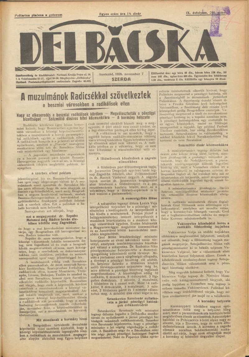 Délbácska, 9. évf. 1928. november 12. 260. sz.
