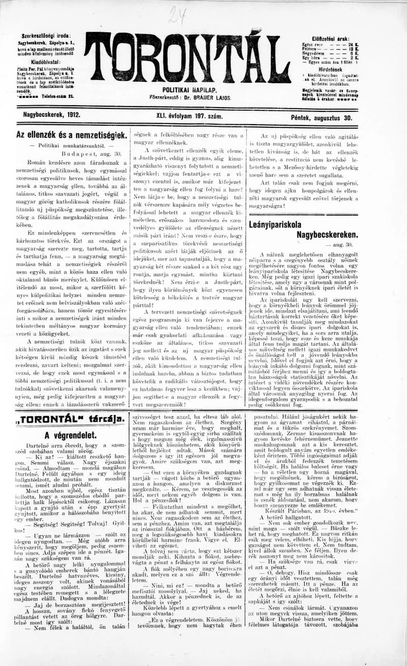 Torontál, 41. évf. 1912. augusztus 30. 197. sz.