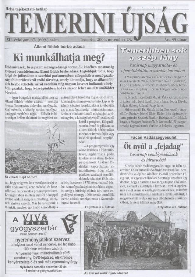 Temerini Újság, 12. évf. 2006. november 23. 47. sz.