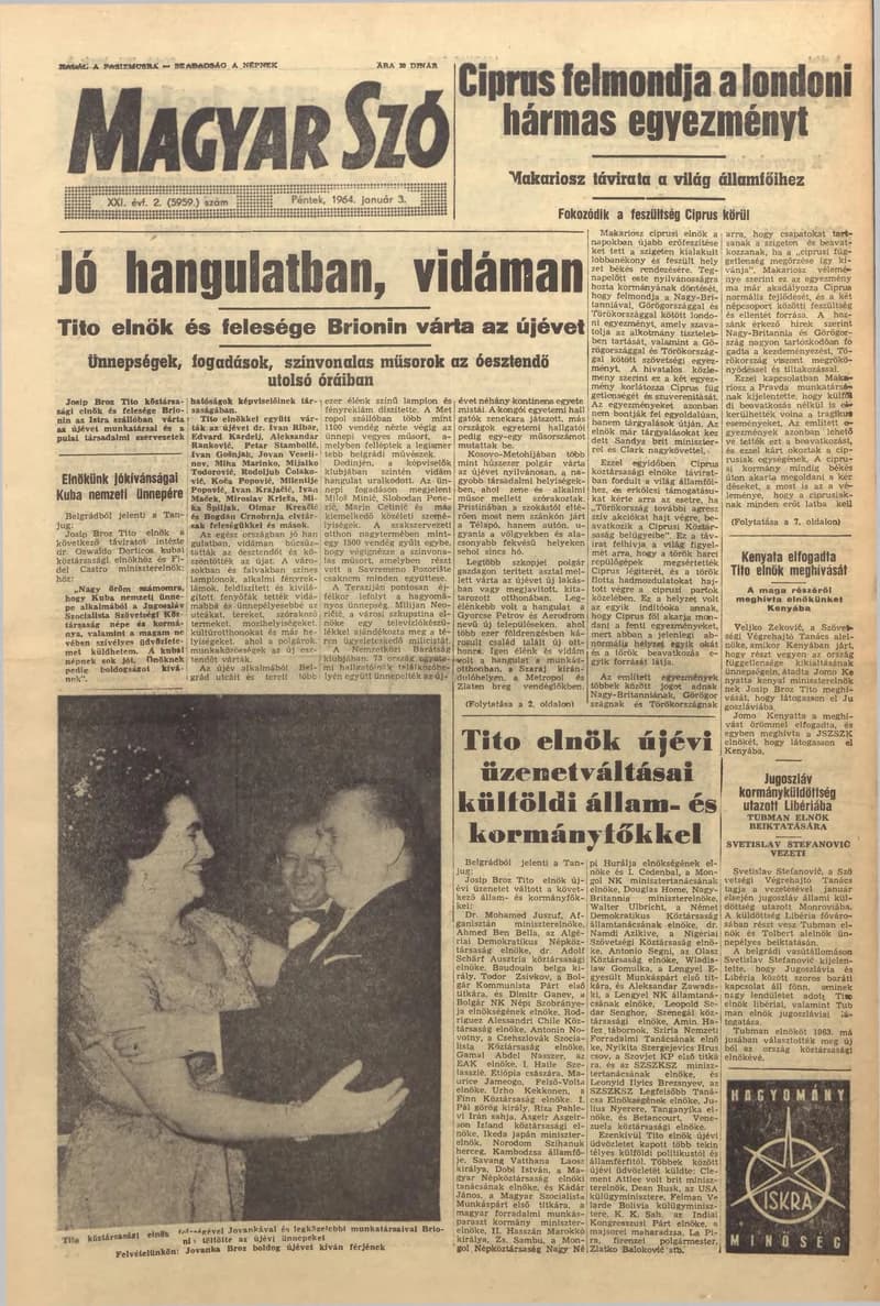 Magyar Szó, 21. évf. 1964. január 3. 2. sz. 1–16. oldal