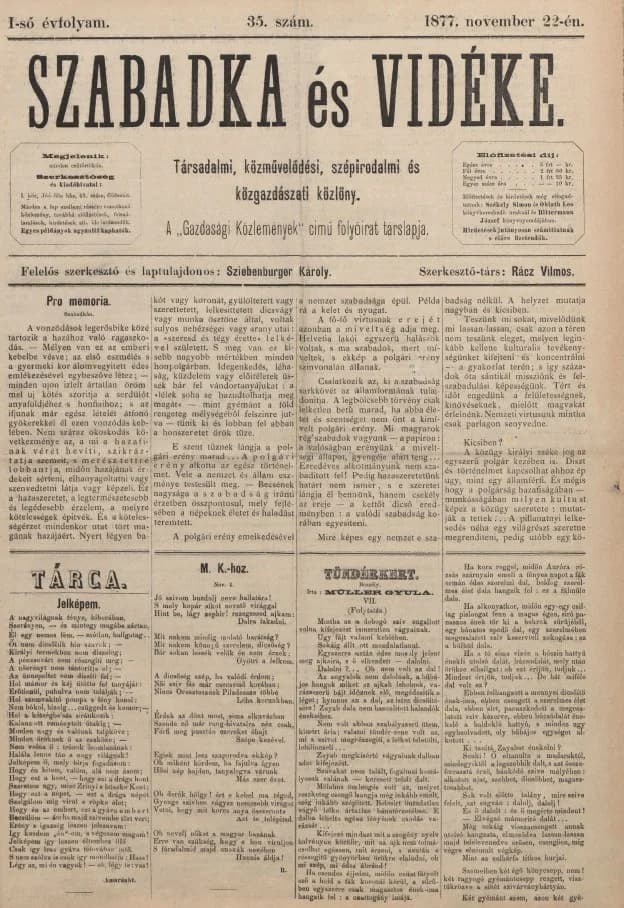 Szabadka és vidéke, 1. évf. 1877. november 22. 35. sz.