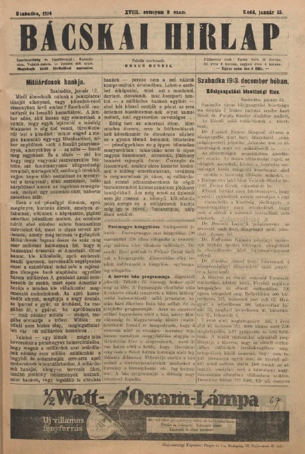 Bácskai Hirlap, 18. évf. 1914. január 13. 9. sz.