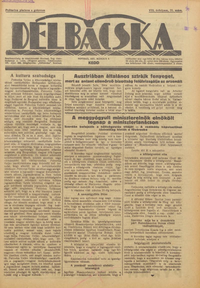 Délbácska, 8. évf. 1927. március 8. 55. sz.