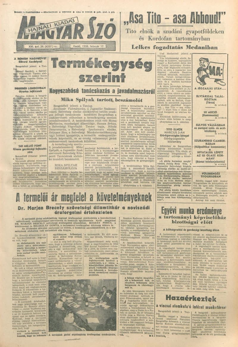 Magyar Szó, 16. évf. 1959. február 17. 39. sz. 1–18. oldal