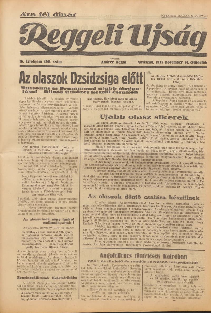 Reggeli Újság, 16. évf. 1935. november 14. 268. sz.