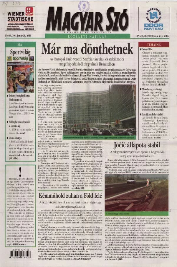 Magyar Szó, 65. évf. 2008. január 28. 20. sz. 1–12. oldal
