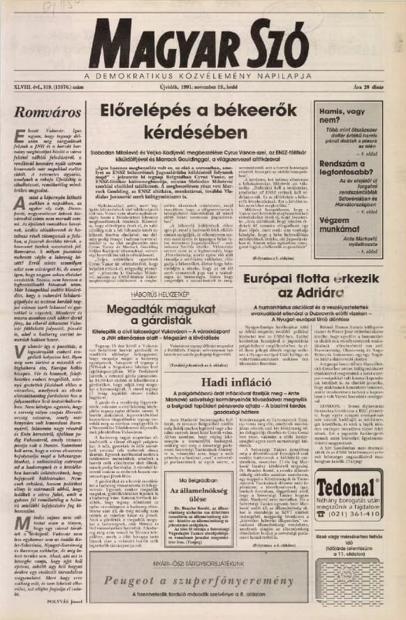 Magyar Szó, 48. évf. 1991. november 19. 319. sz. 1–20. oldal