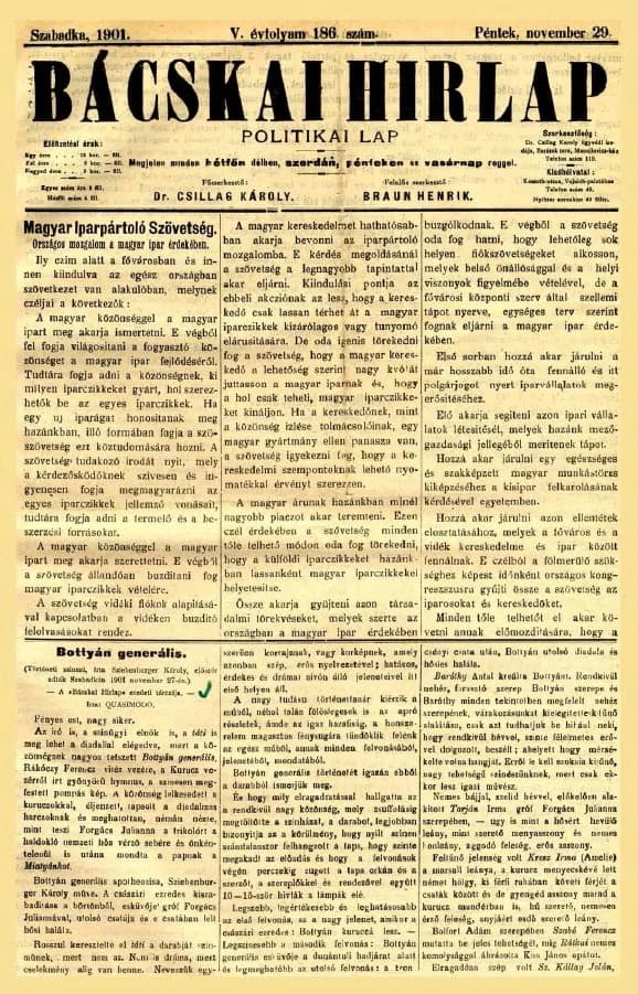 Bácskai Hirlap, 5. évf. 1901. november 29. 186. sz.